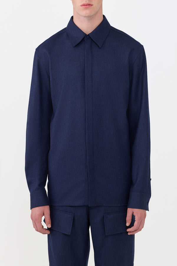 Gabriela Hearst Abbe Shirt In Navy Virgin Wool Cashmere