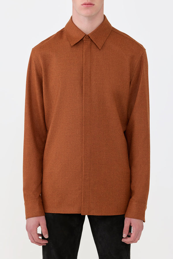 Gabriela Hearst Abbe Shirt In Rust Virgin Wool Cashmere