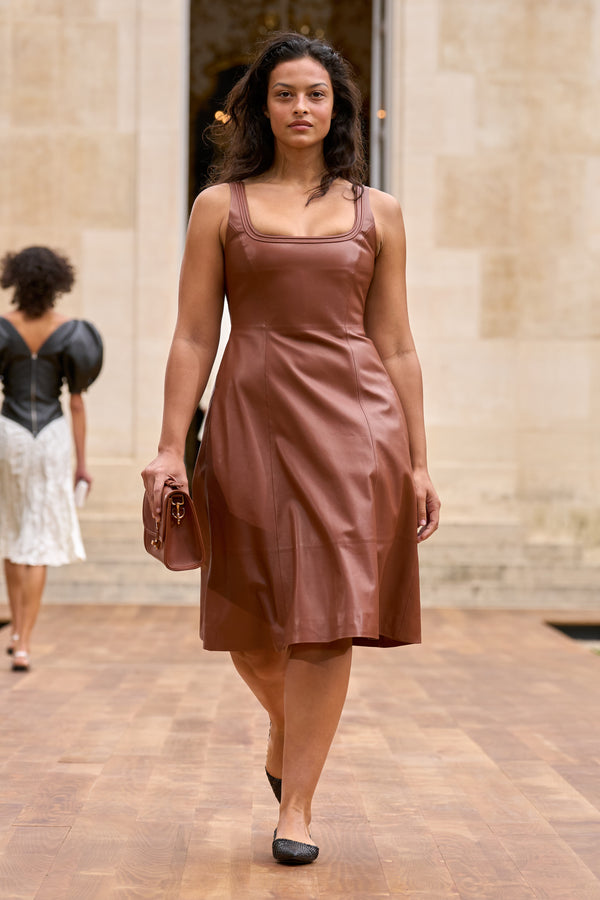 Gabriela Hearst Adaline Midi Dress In Cognac Nappa Leather