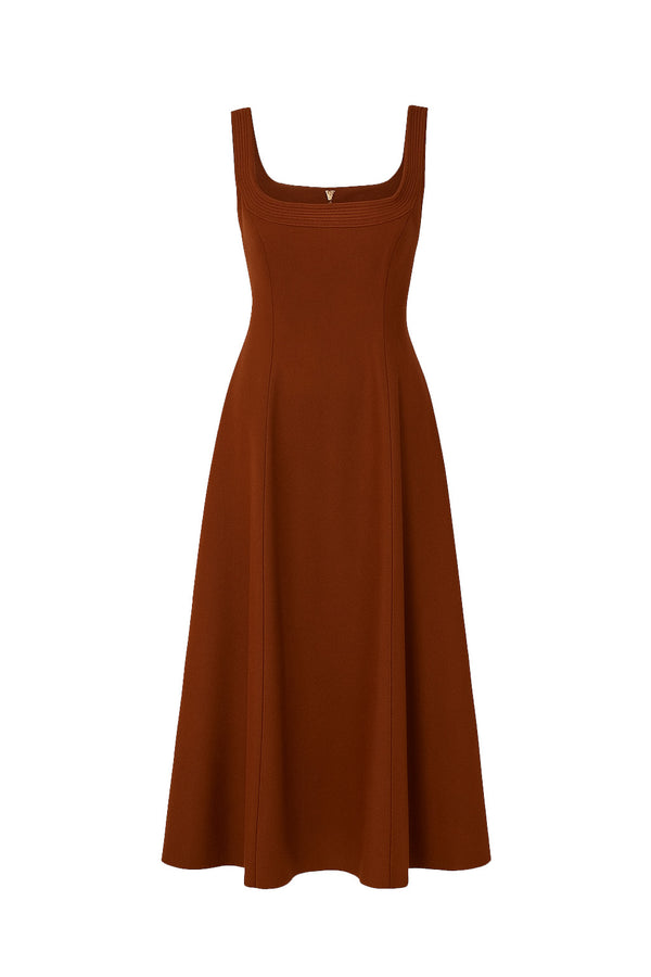 gabriela hearst Adaline Midi Dress in Cognac Soft Wool