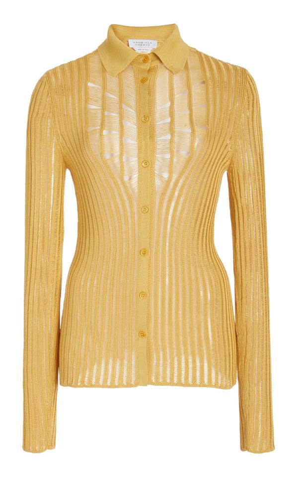 gabriela hearst Aera Knit Shirt in Gold Shappe Silk