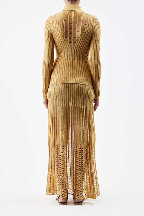Gabriela Hearst Aera Knit Shirt In Gold Shappe Silk