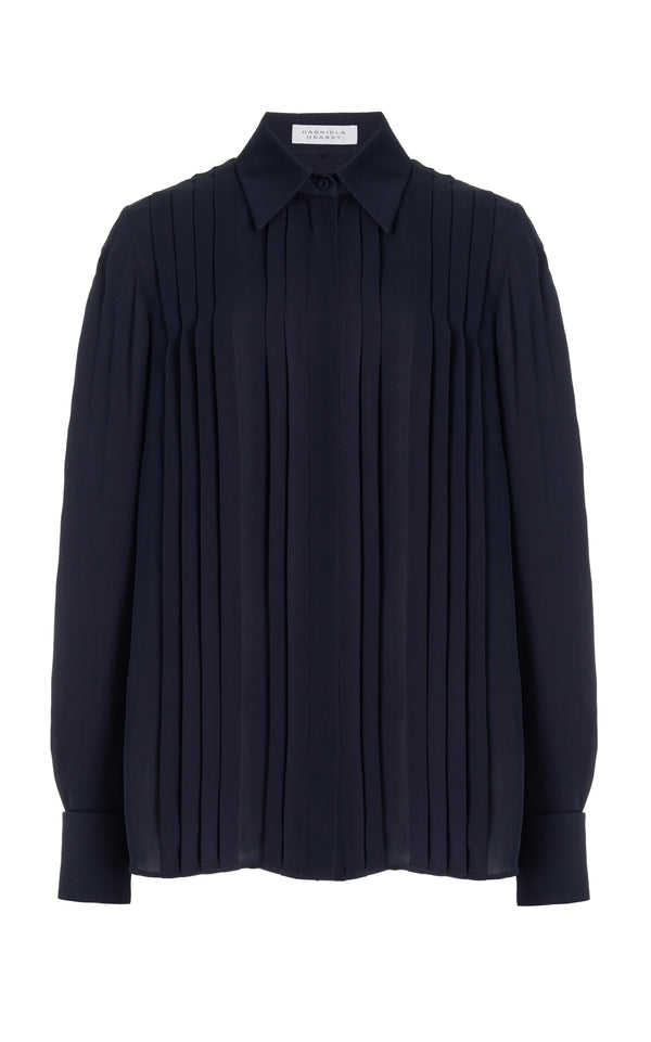 gabriela hearst Aime Shirt in Dark Navy Silk Georgette Twill