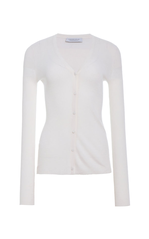 gabriela hearst Aiste Knit Cardigan in Ivory Cashmere Silk with Hemp