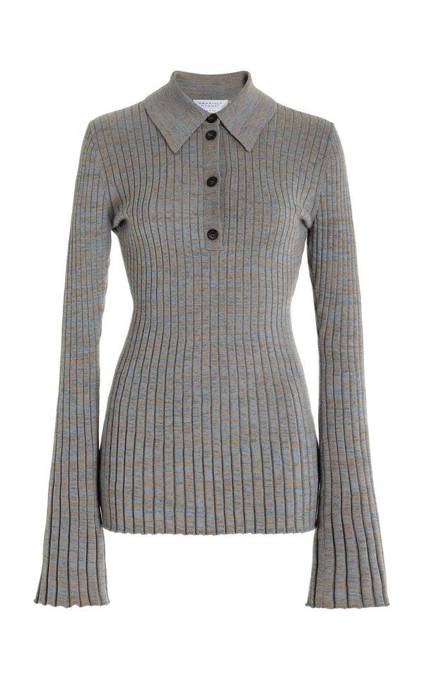 gabriela hearst Alam Knit Polo in Light Blue Melange Cashmere