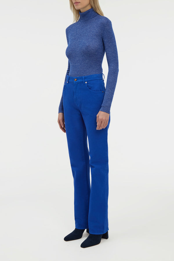 Gabriela Hearst Aldona Knit Turtleneck In Cobalt Cashmere Silk With Hemp