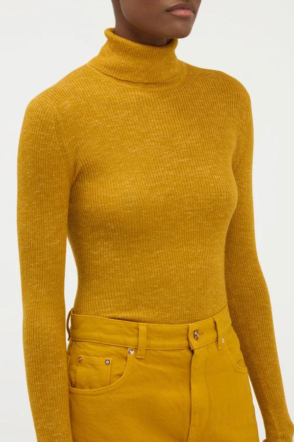 Gabriela Hearst Aldona Knit Turtleneck In Golden Birch Cashmere Silk With Hemp