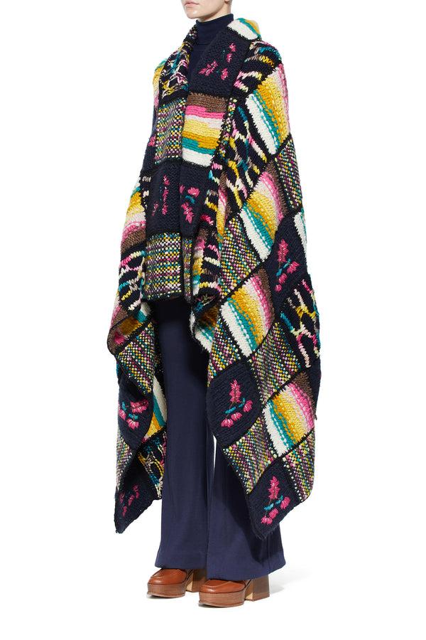 Gabriela Hearst Alec Patchwork Knit Blanket In Dark Navy Multi Welfat Cashmere