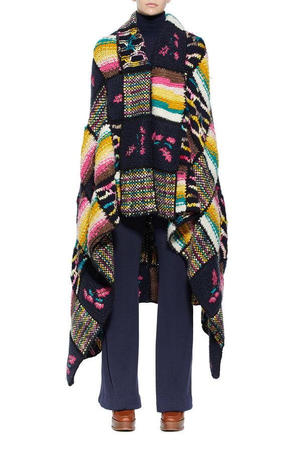 Gabriela Hearst Alec Patchwork Knit Blanket In Dark Navy Multi Welfat Cashmere