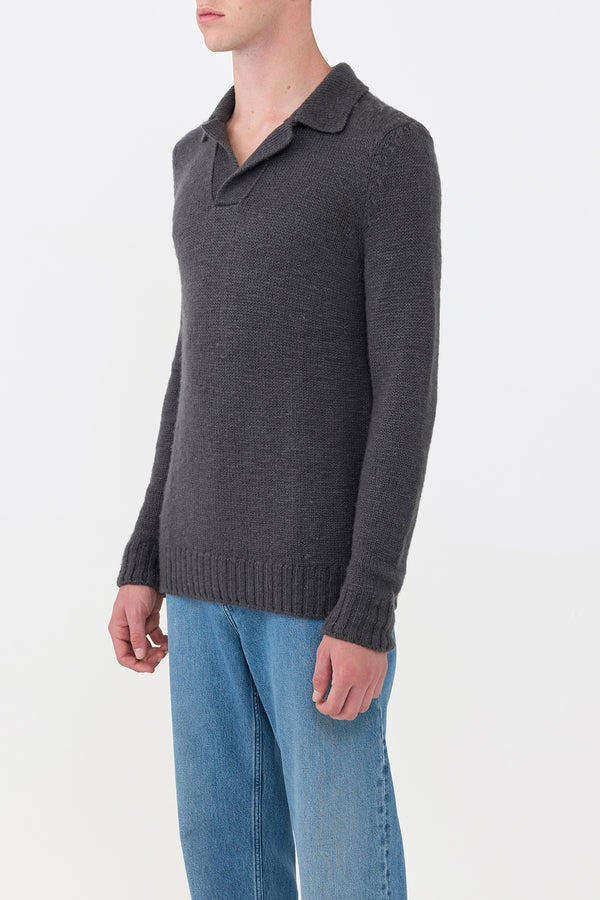 Gabriela Hearst Aled Knit Polo In Charcoal Cashmere