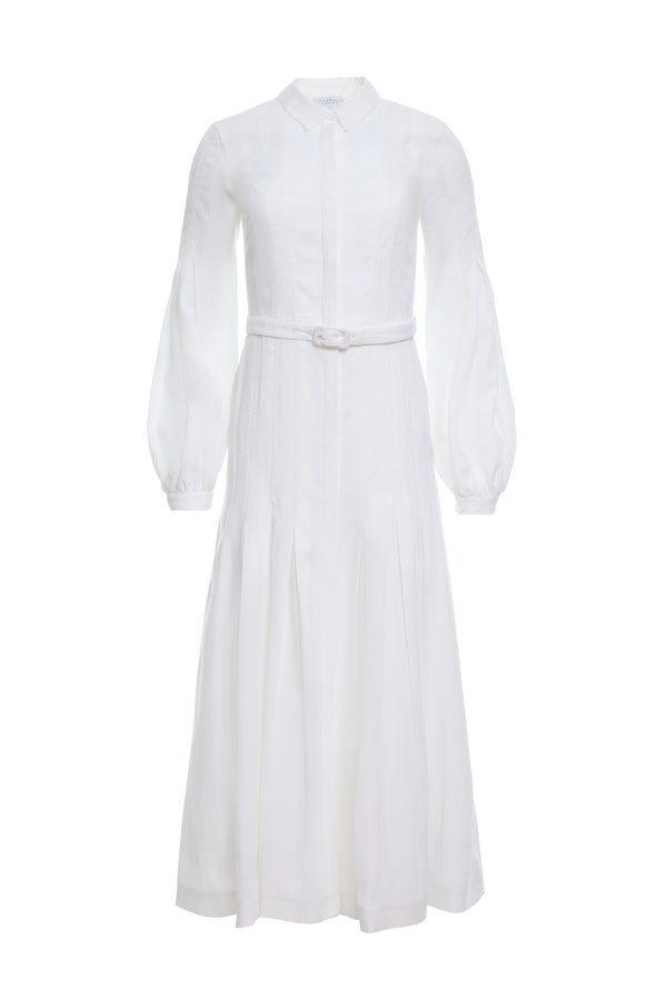 gabriela hearst Aleka Pleated Midi Shirtdress in White Aloe Linen