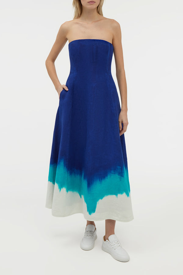 Gabriela Hearst Alessia Maxi Dress In Cobalt Multi Linen Twill