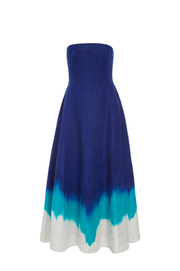 gabriela hearst Alessia Maxi Dress in Cobalt Multi Linen Twill