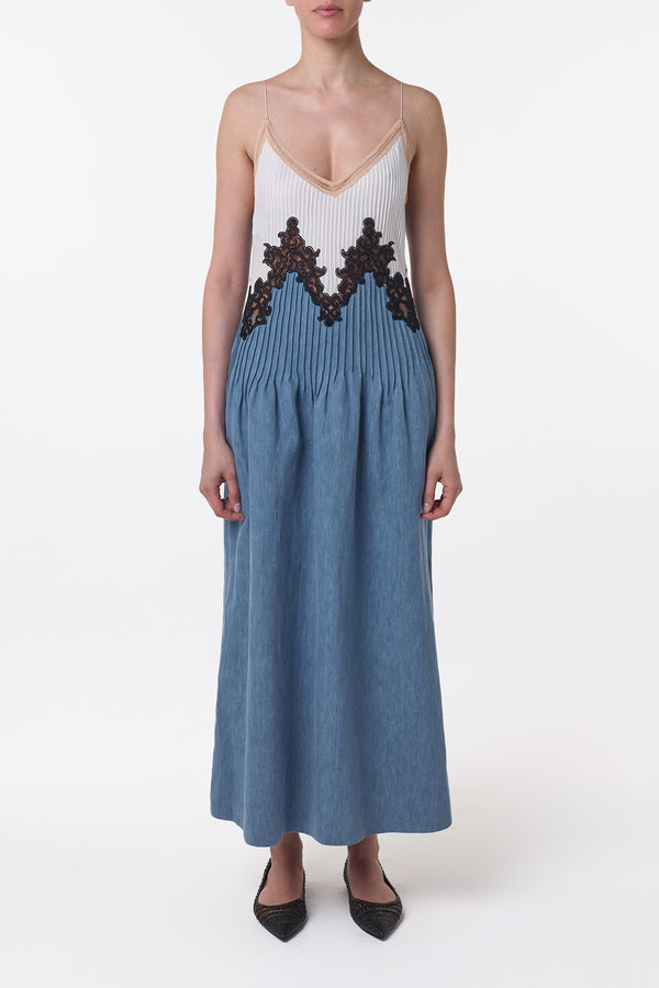 Gabriela Hearst Althea Lace Slip Maxi Dress In Light Blue Recycled Cotton Linen Denim