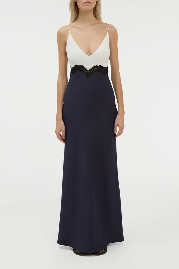 Gabriela Hearst Amaryllis Lace Maxi Dress In Dark Navy Silk Wool Cady