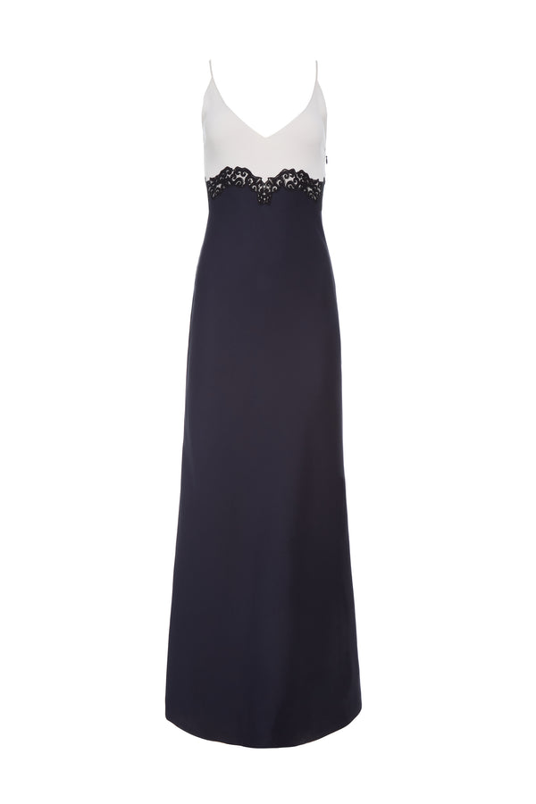gabriela hearst Amaryllis Lace Maxi Dress in Dark Navy Silk Wool Cady