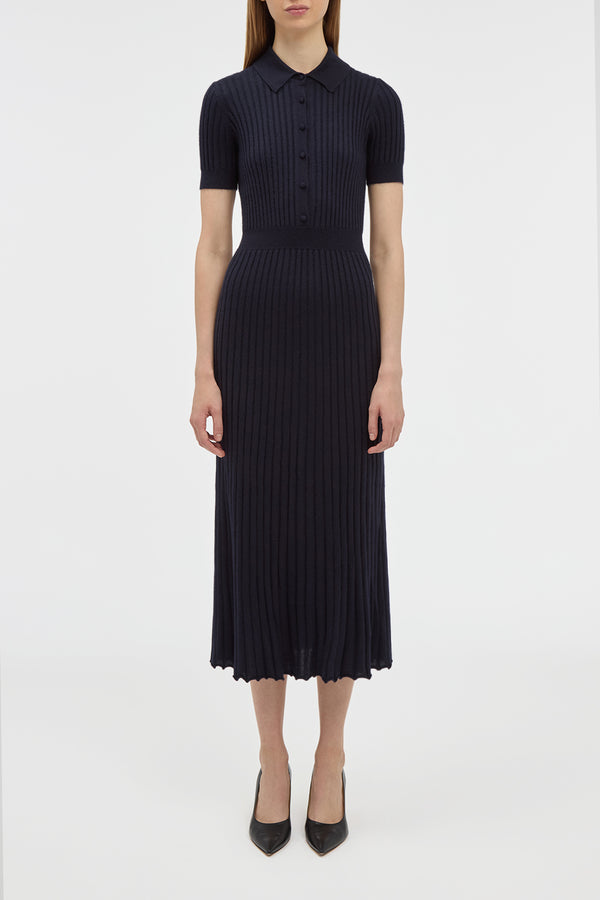 Gabriela Hearst Amor Knit Midi Dress In Dark Navy Cashmere Silk