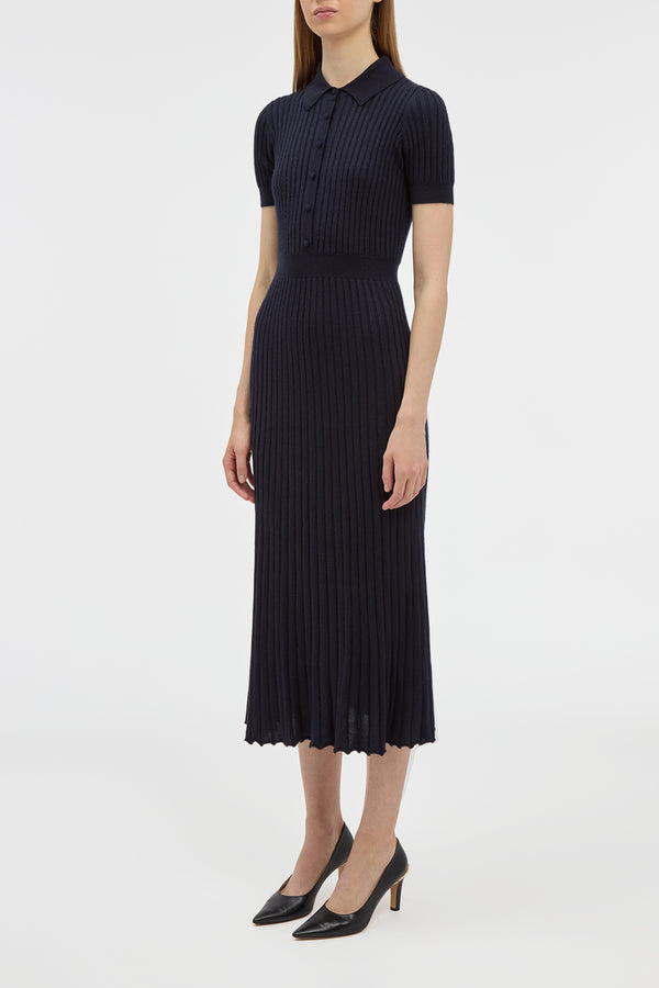 Gabriela Hearst Amor Knit Midi Dress In Dark Navy Cashmere Silk