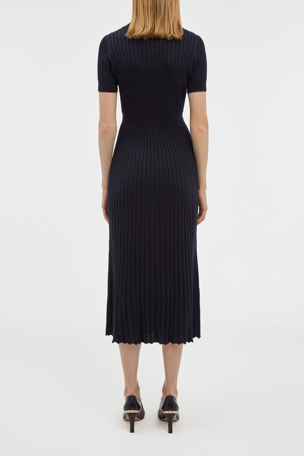 Gabriela Hearst Amor Knit Midi Dress In Dark Navy Cashmere Silk