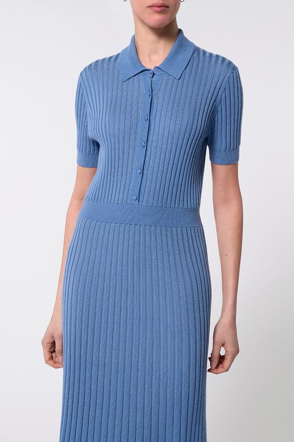 Gabriela Hearst Amor Knit Midi Dress In Light Blue Denim Cashmere Silk