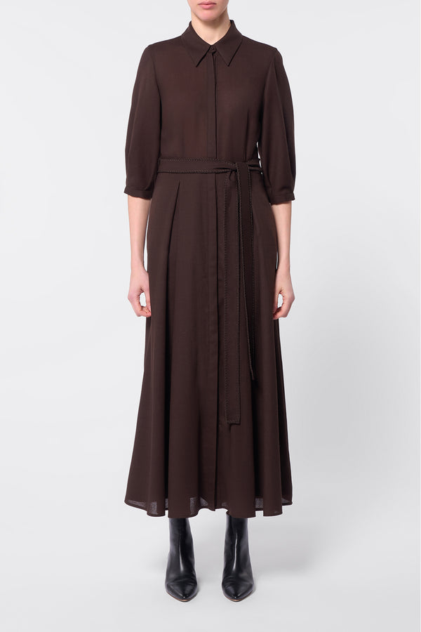 Gabriela Hearst Andy Pleated Maxi Shirtdress In Chocolate Virgin Wool