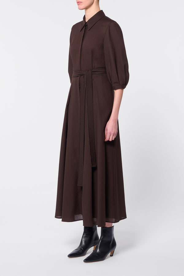 Gabriela Hearst Andy Pleated Maxi Shirtdress In Chocolate Virgin Wool