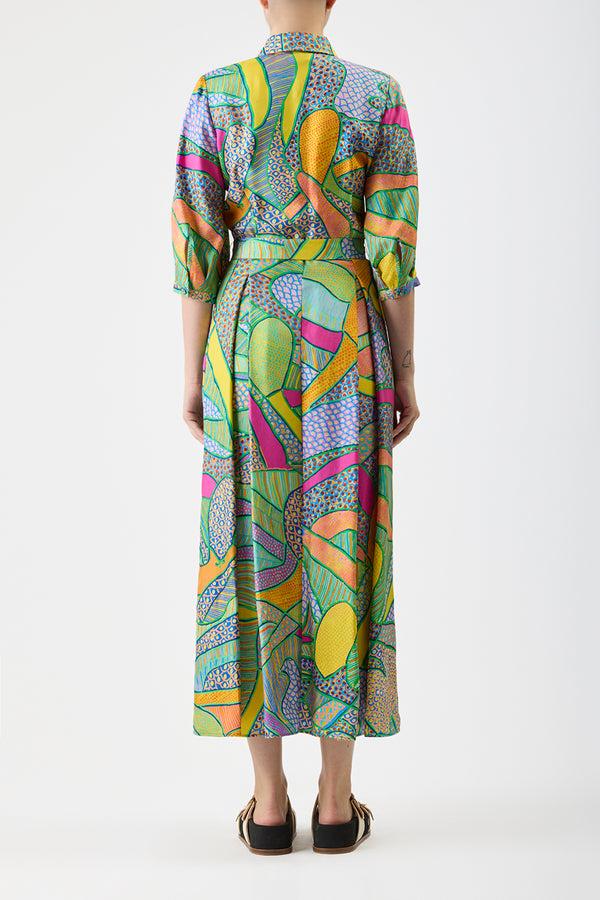 Gabriela Hearst Andy Pleated Maxi Shirtdress In Green Multi Printed Silk Twill