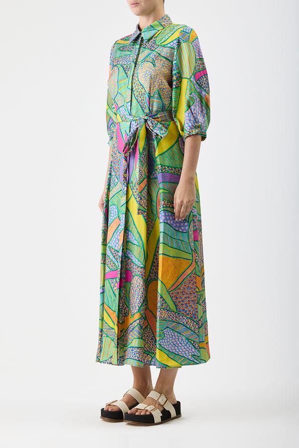 Gabriela Hearst Andy Pleated Maxi Shirtdress In Green Multi Printed Silk Twill