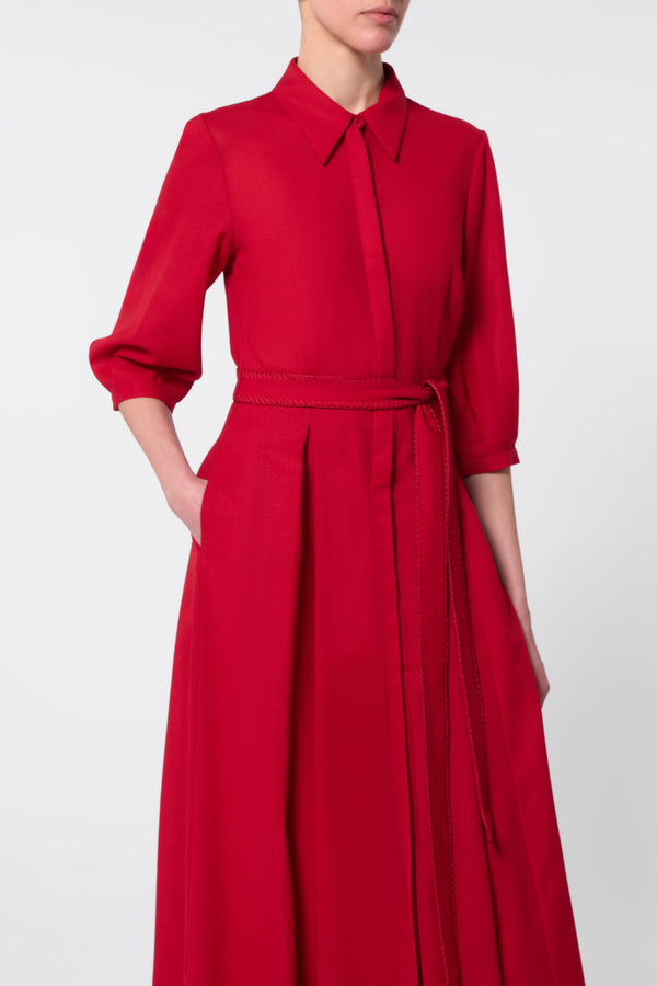 Gabriela Hearst Andy Pleated Shirtdress In Scarlet Red Virgin Wool