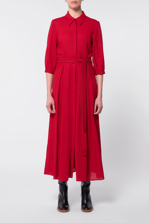 Gabriela Hearst Andy Pleated Shirtdress In Scarlet Red Virgin Wool