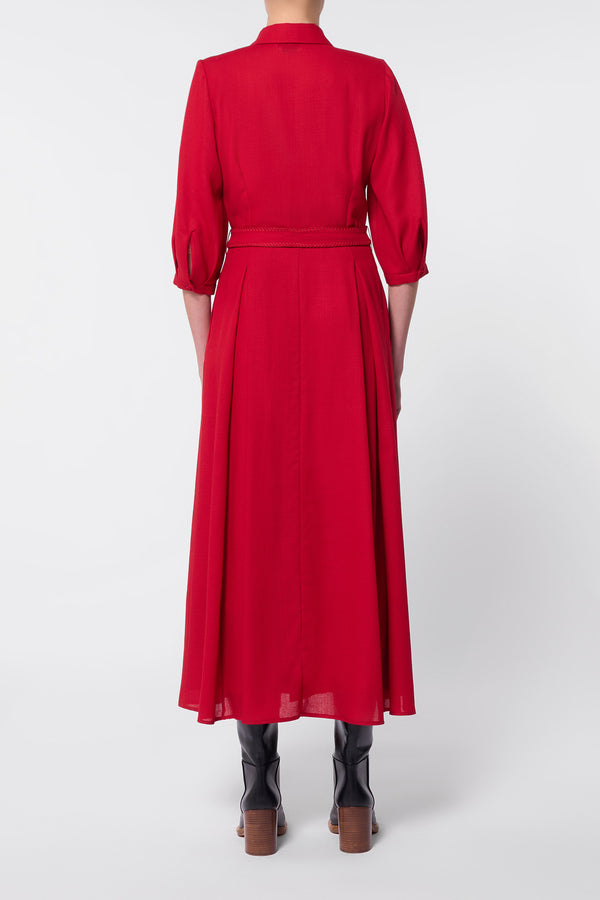Gabriela Hearst Andy Pleated Shirtdress In Scarlet Red Virgin Wool