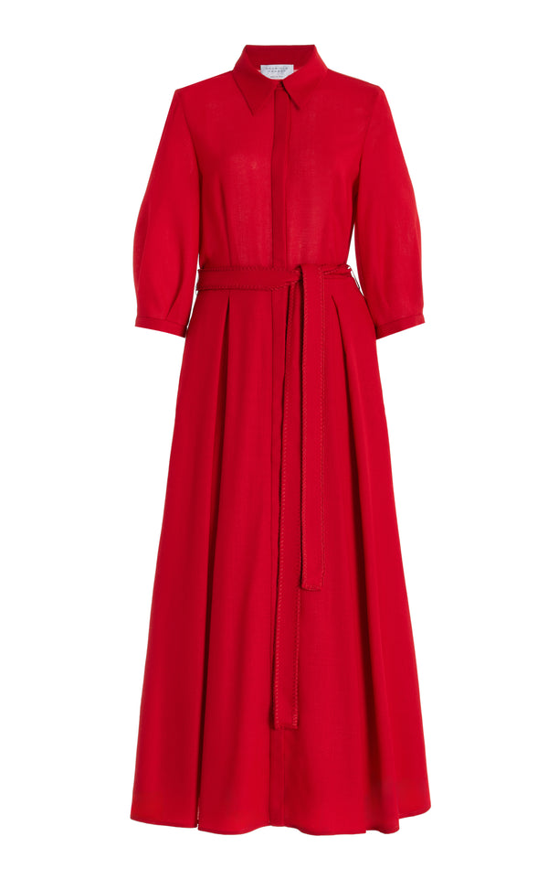 gabriela hearst Andy Pleated Shirtdress in Scarlet Red Virgin Wool