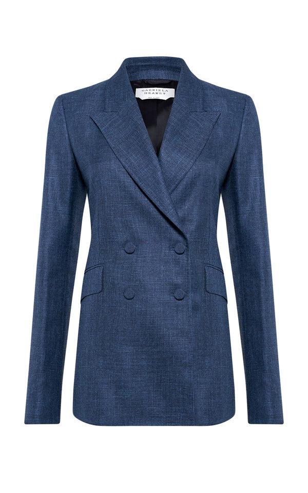 gabriela hearst Angela Blazer in Denim Virgin Wool Silk with Linen