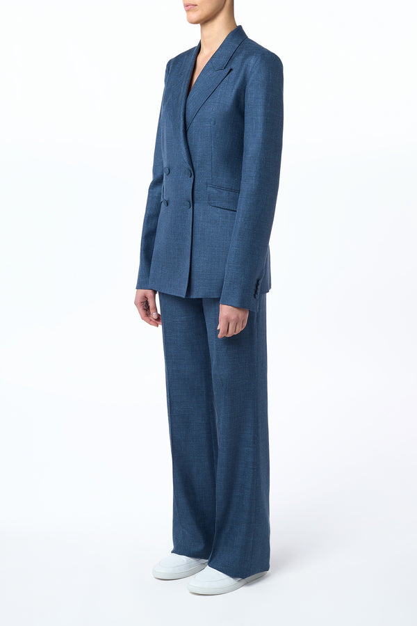 Gabriela Hearst Angela Blazer In Denim Virgin Wool Silk With Linen