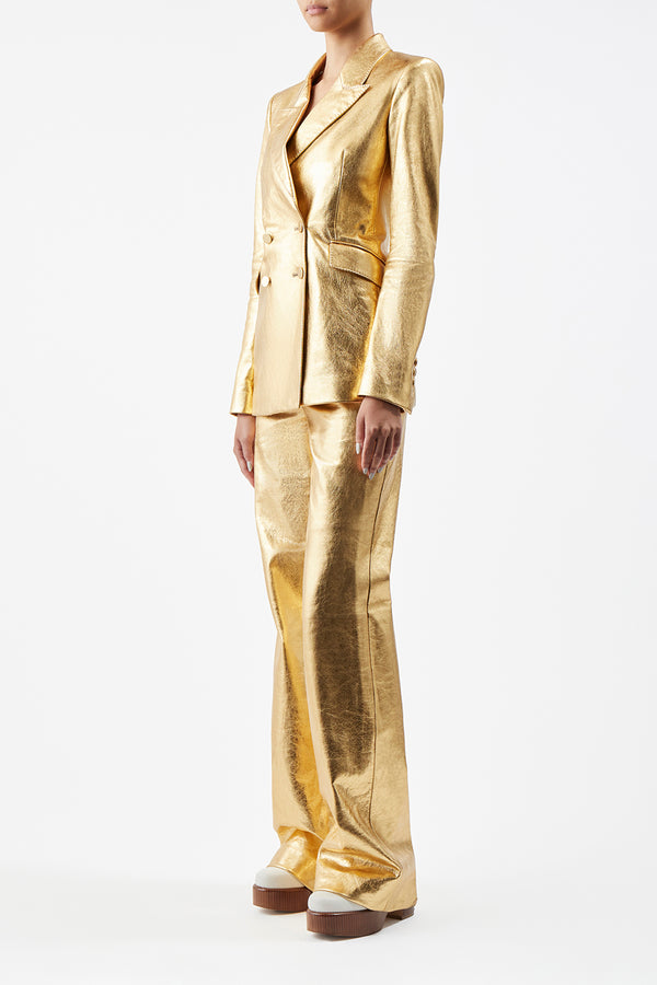 Gabriela Hearst Angela Blazer In Gold Metallic Nappa Leather