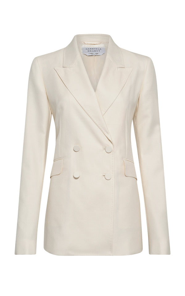 gabriela hearst Angela Blazer in Ivory Virgin Wool Silk with Linen