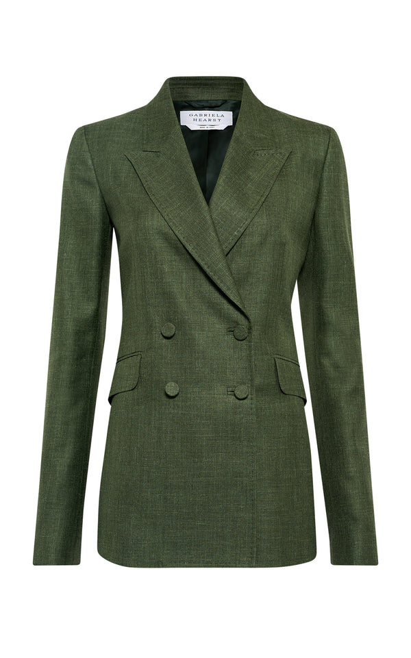 gabriela hearst Angela Blazer in Olive Virgin Wool Silk with Linen