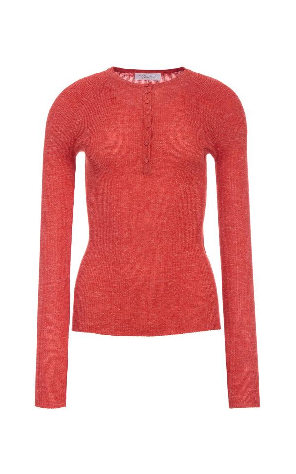 gabriela hearst Anges Knit Henley in Antelope Orange Cashmere Silk with Hemp