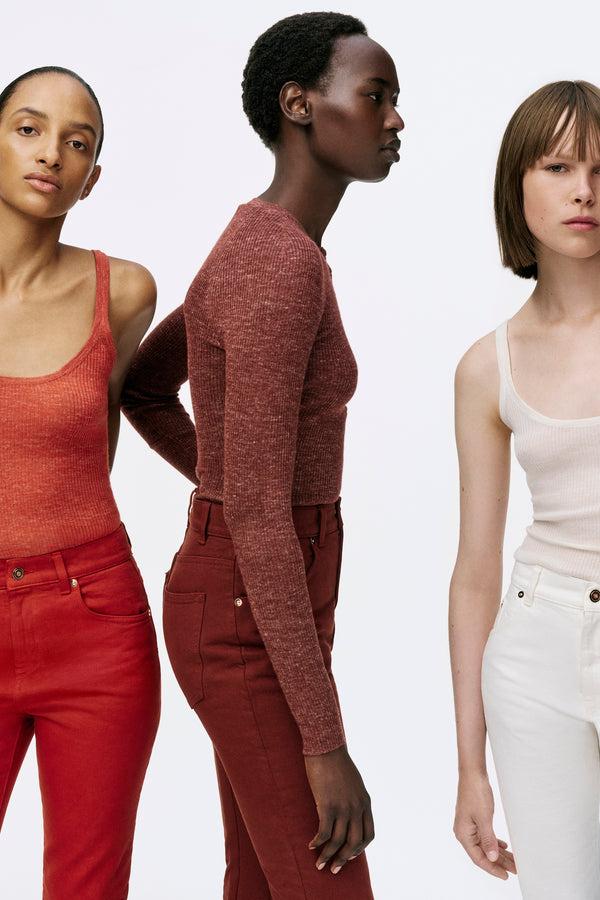 Gabriela Hearst Anges Knit Henley In Burnt Sienna Cashmere Silk With Hemp