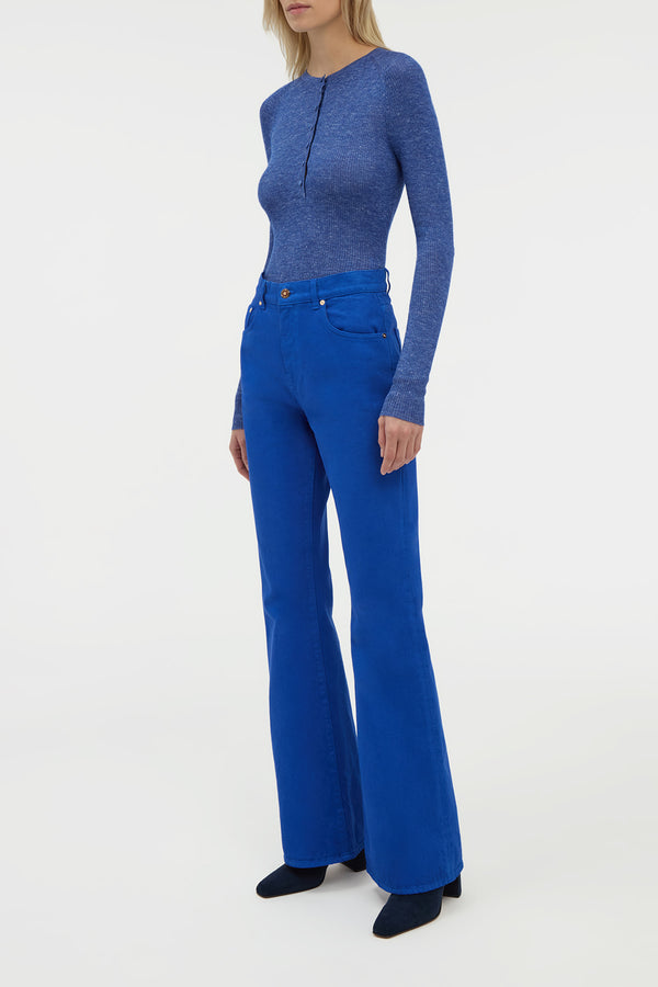 Gabriela Hearst Anges Knit Henley In Cobalt Cashmere Silk With Hemp