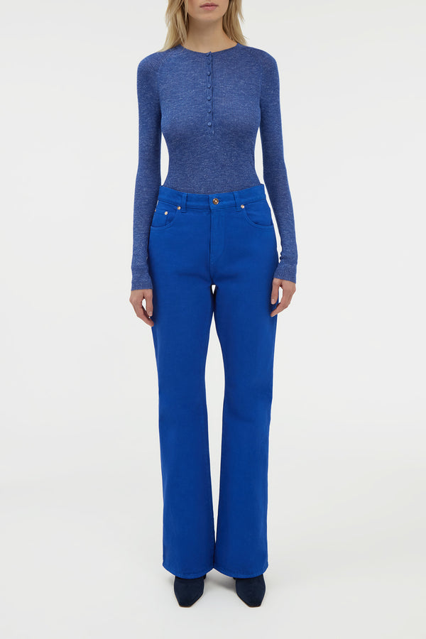 Gabriela Hearst Anges Knit Henley In Cobalt Cashmere Silk With Hemp