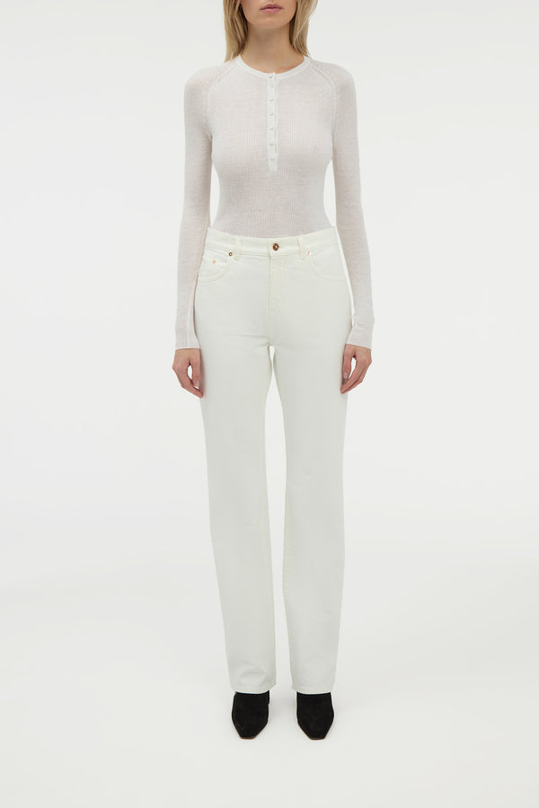 Gabriela Hearst Anges Knit Henley In Ivory Cashmere Silk With Hemp