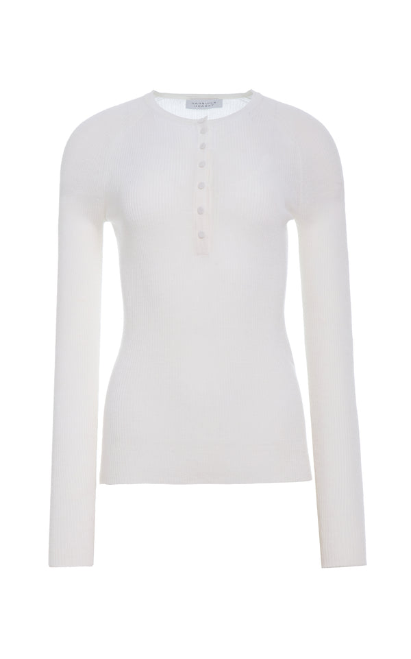 gabriela hearst Anges Knit Henley in Ivory Cashmere Silk with Hemp