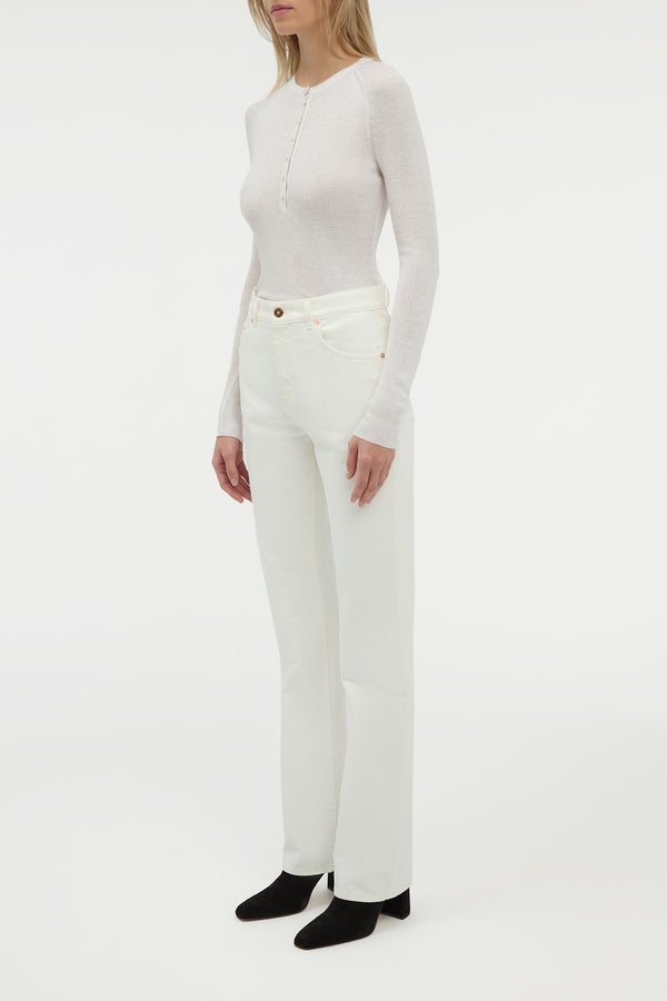 Gabriela Hearst Anges Knit Henley In Ivory Cashmere Silk With Hemp
