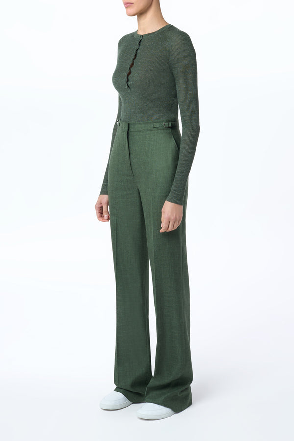 Gabriela Hearst Anges Knit Henley In Olive Cashmere Silk With Hemp