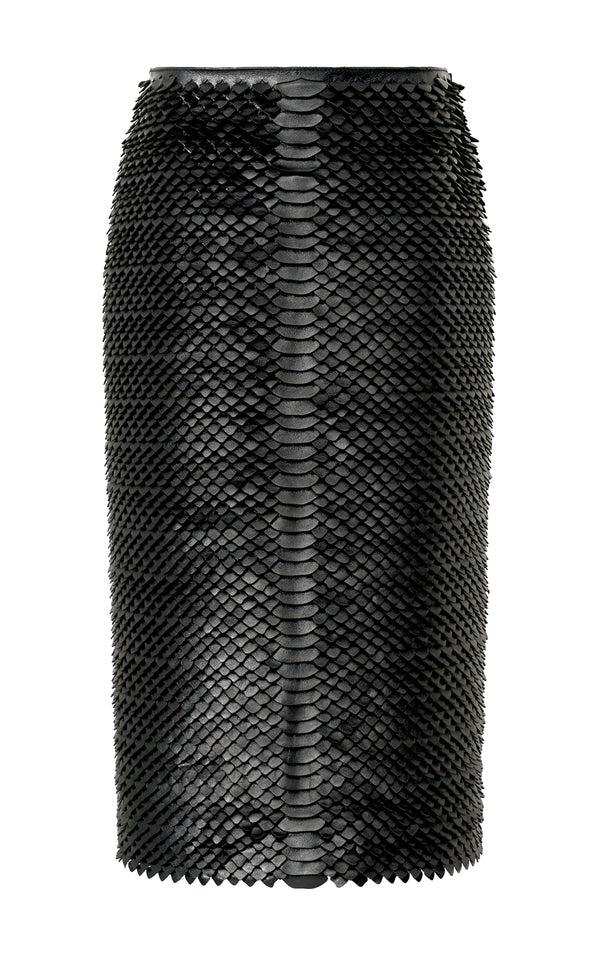 gabriela hearst Antia Midi Skirt in Black Leather Snake Scales