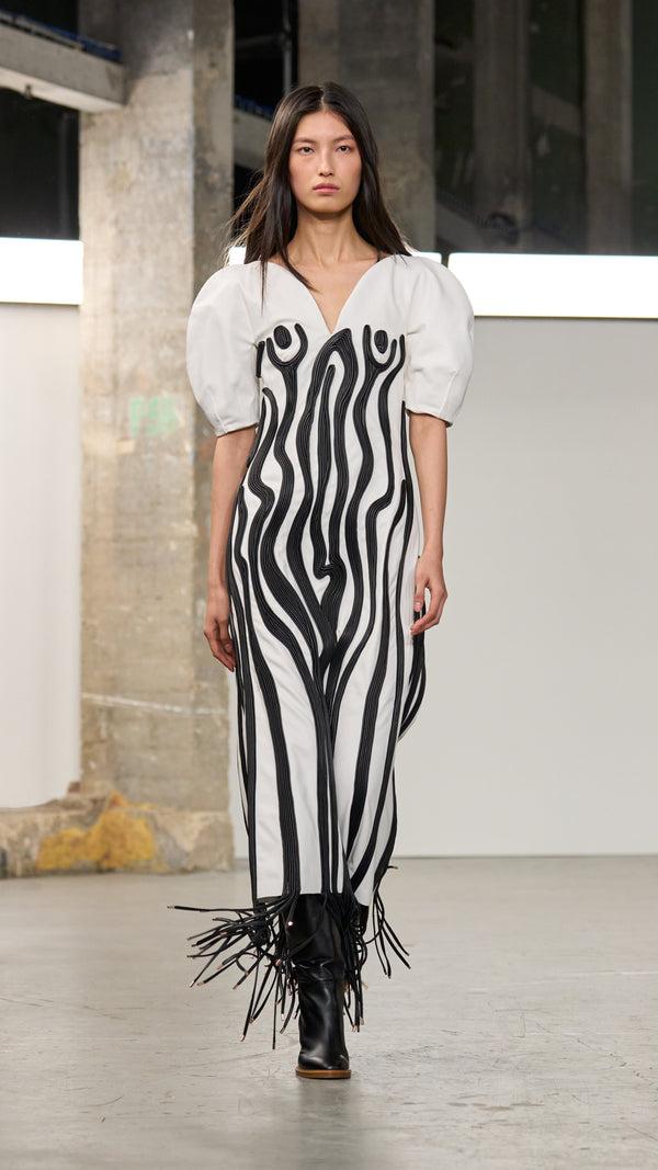 Gabriela Hearst Aphea Dress In White & Black Soft Leather