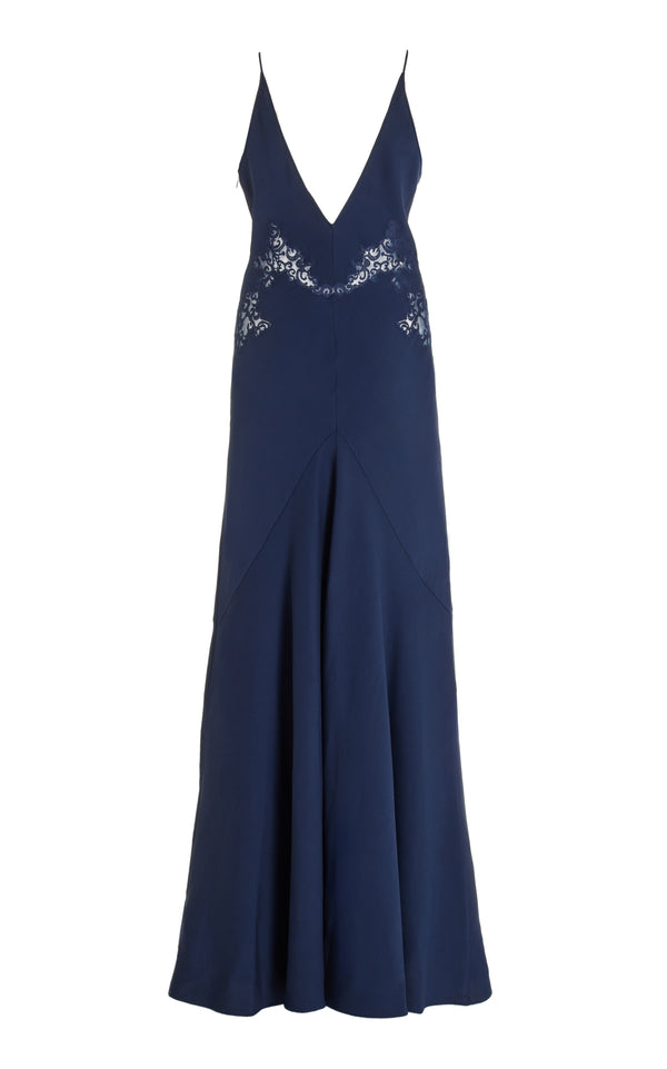 gabriela hearst Apuleius Lace Slip Maxi Dress in Navy Silk Crepe