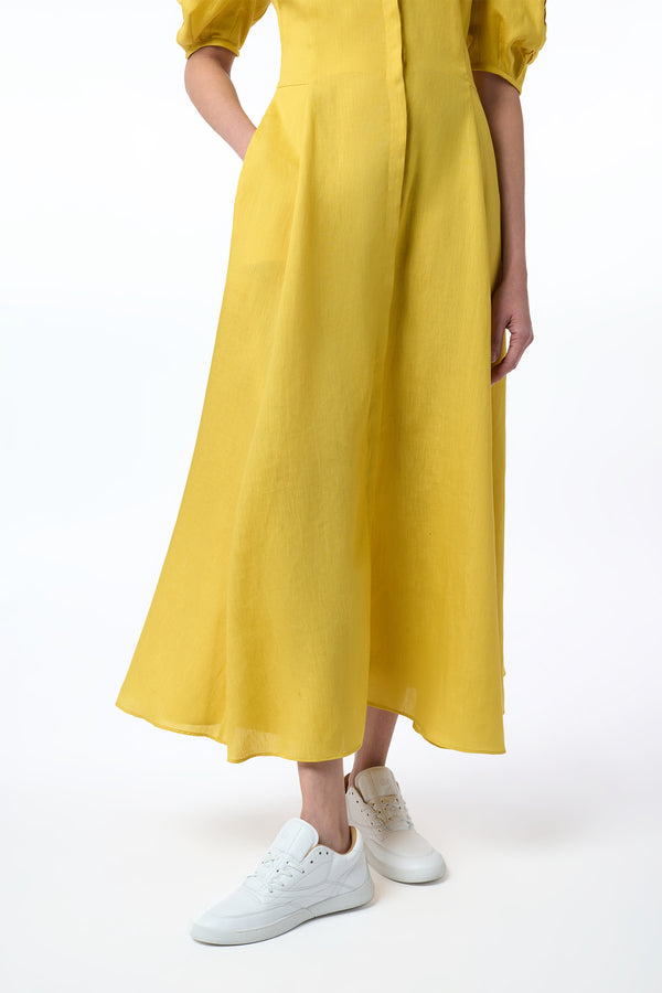 Gabriela Hearst Arabella Shirtdress In Goldenrod Aloe Linen