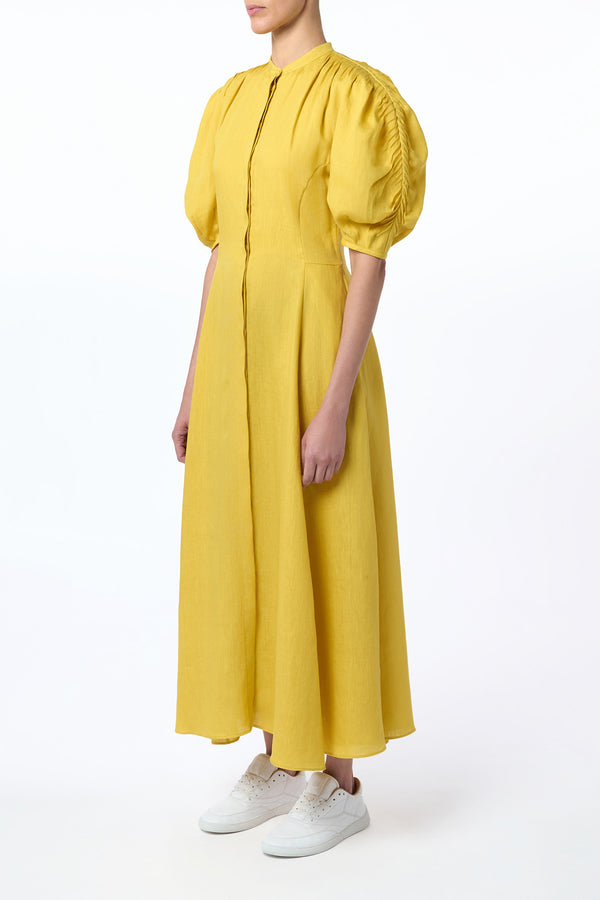 Gabriela Hearst Arabella Shirtdress In Goldenrod Aloe Linen